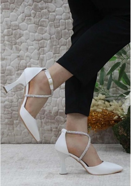 Feles 18-444 Çapraz Şerit Taşlı Abiye Kadın Topuklu Ayakkabı Stiletto modelleri