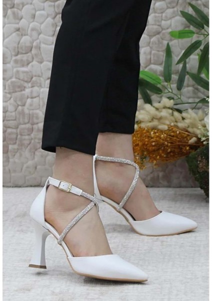 Feles 18-444 Çapraz Şerit Taşlı Abiye Kadın Topuklu Ayakkabı Stiletto fırsatları