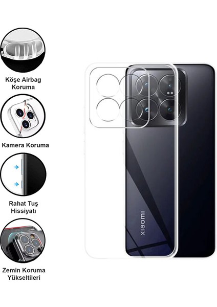 Xiaomi 14 Pro Kılıf Şeffaf Kamera Korumalı Esnek Yumuşak Silikon