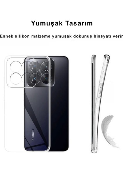 Xiaomi 14 Pro Kılıf Şeffaf Kamera Korumalı Esnek Yumuşak Silikon
