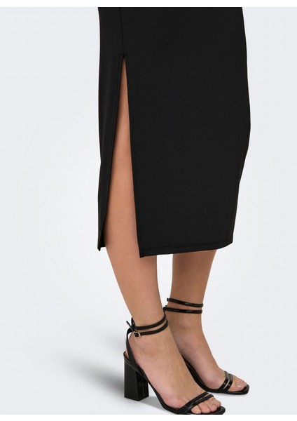 O Yaka Düz Siyah Standart Kadın Elbise Onlea S/l Long Slıt Dress Jrs Now modelleri