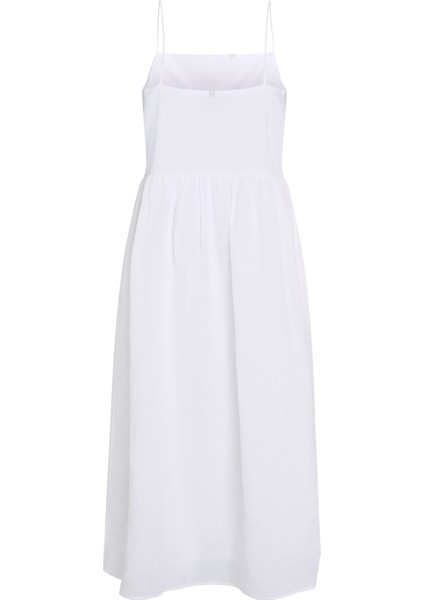 Kare Yaka Düz Beyaz Uzun Kadın Elbise Lınen Mıdı Slıp Dress modelleri