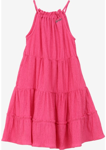 Pembe Kız Çocuk Yuvarlak Yaka Regular Fit Simli Elbise BRB4SG-ELB6008