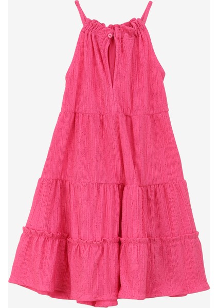 Pembe Kız Çocuk Yuvarlak Yaka Regular Fit Simli Elbise BRB4SG-ELB6008