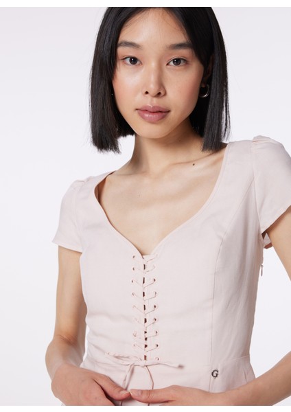 Polo Yaka Pembe Standart Kadın Elbise W4GK98WG7B0-G6K8 fırsatları