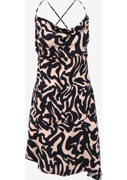 Degaje Yaka Siyah - Çok Renkli Mini Kadın Elbise 4GIHLV05Y