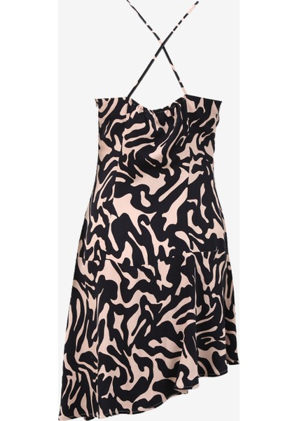 Degaje Yaka Siyah - Çok Renkli Mini Kadın Elbise 4GIHLV05Y fiyatları