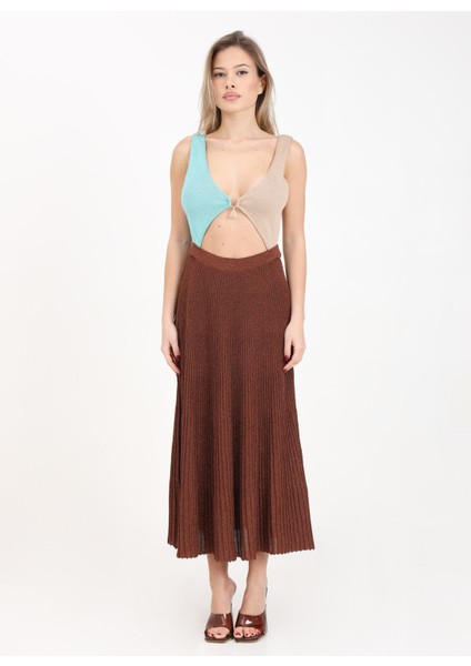 V Yaka Çok Renkli Uzun Kadın Elbise VSKD05017 fiyatları