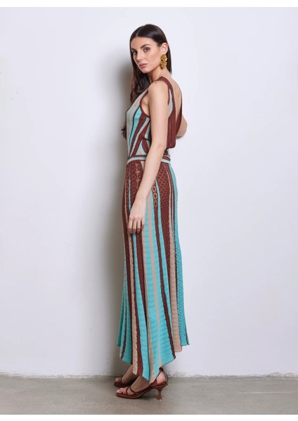 V Yaka Çok Renkli Uzun Kadın Elbise VSKD05057 fiyatları