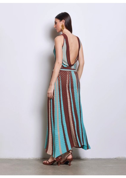 V Yaka Çok Renkli Uzun Kadın Elbise VSKD05057 modelleri