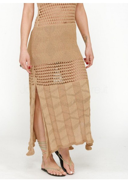 Yuvarlak Yaka Düz Bej Uzun Kadın Elbise VSKD05053 fırsatları