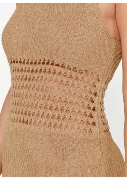 Yuvarlak Yaka Düz Bej Uzun Kadın Elbise VSKD05053 indirimleri