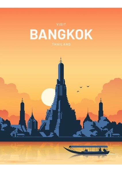 Bangkok Tayland Vektör Tablo Ahşap Poster Dekoratif