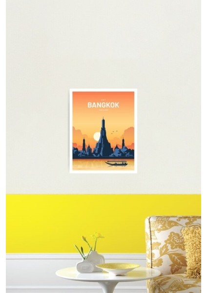 Bangkok Tayland Vektör Tablo Ahşap Poster Dekoratif