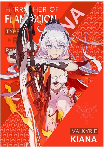 Flamescion Honkai Etkisinden Kiana Kaslana Herrscher Tablo Ahşap Poster Dekoratif