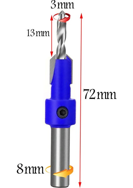 Havşa Ahşap Açma Matkap Ucu 3 mm Havşalı