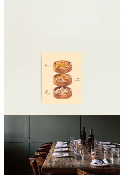 Dim Sum Aksonometrik Tablo Ahşap Poster Dekoratif