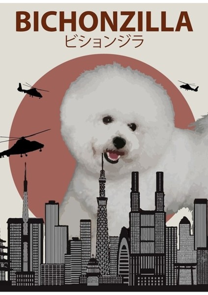 Bichonzilla - Dev Bichon Frise Köpek Canavarı Tablo Ahşap Poster Dekoratif