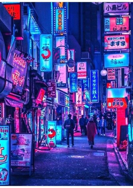 Neon Tokyo Tablo Ahşap Poster Dekoratif