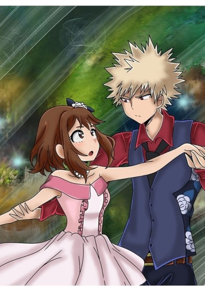 Bakugou Katsuki ve Ochako Uraraka Tablo Ahşap Poster Dekoratif
