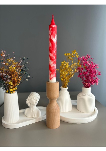Kırmızı Mermer Desenli Mum