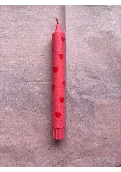 Şeker Pembe-Kırmızı Kalpli Mum