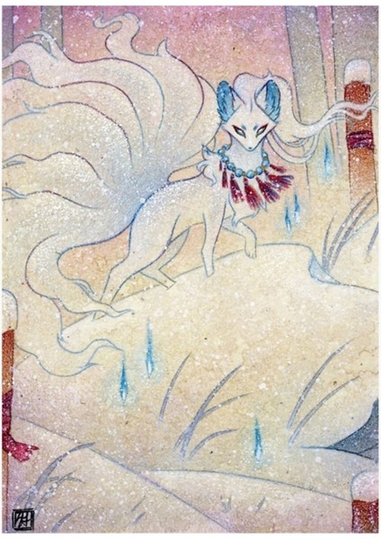Kitsune Guardian - Fox Yokai Teakitsune Tablo Ahşap Poster Dekoratif