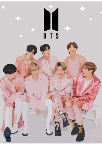 Bts Grup Illüstrasyon Tablo Ahşap Poster Dekoratif KOD2442