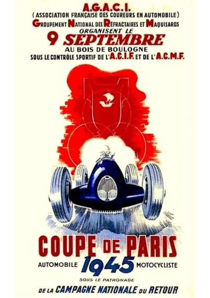 Kupa De Paris; Vintage Otomobil Yarışı Baskı Tablo Ahşap Poster Dekoratif