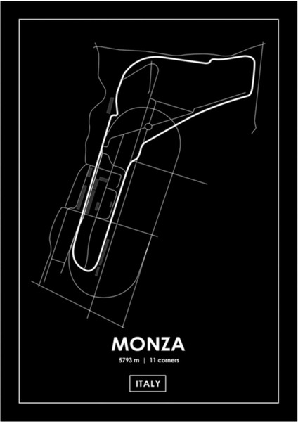 Monza - Italya Güzergah Haritası Beyaz Tablo Ahşap Poster Dekoratif