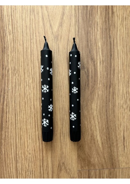 Siyah Beyaz Kar Taneli Mum Seti