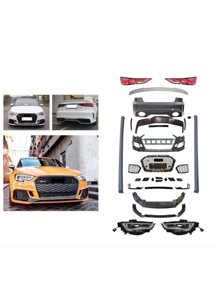 Audi A3 13-16 Için 2017+ Rs3 Görünüm Facelift Body Kit Sedan (Led Farlı Model Uyumlu)