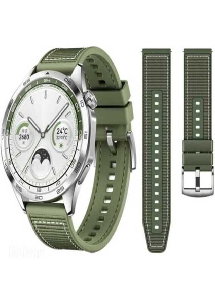 Huawei Watch Ultimate Yeşil Örgü Kumaş Hibrit Ayarlanabilir Silikon Lansman Saat Kordonu