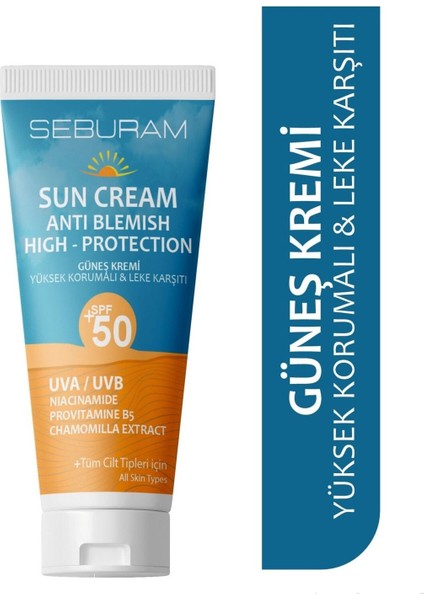 Yüksek Korumalı Leke Karşıtı Güneş Kremi Spf 50+ 50ML