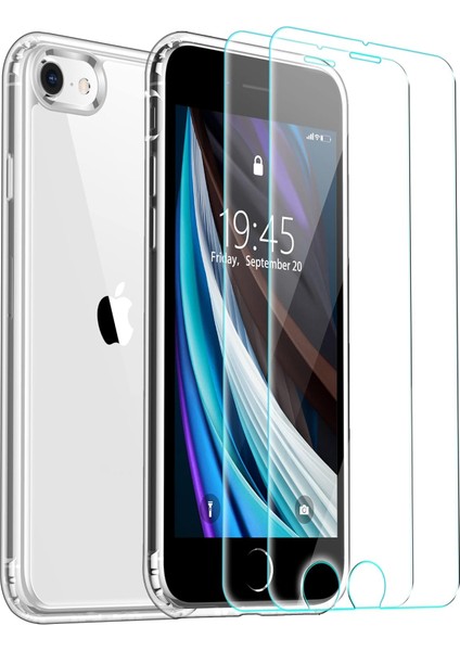 iPhone 8 Şeffaf Kılıf, 2 Adet Cam Ekran Koruyucu Seti