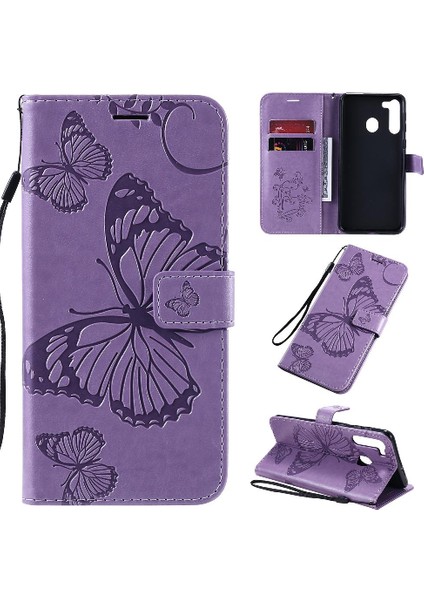 Samsung Galaxy A21 Flip Case Kickstand Pu Deri Darbeye ile (Yurt Dışından)