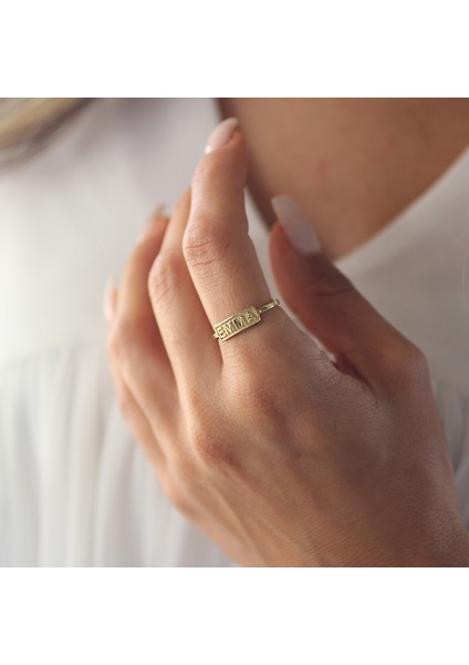 Kişiye Özel Isimli Minimal Bar Gümüş Yüzük