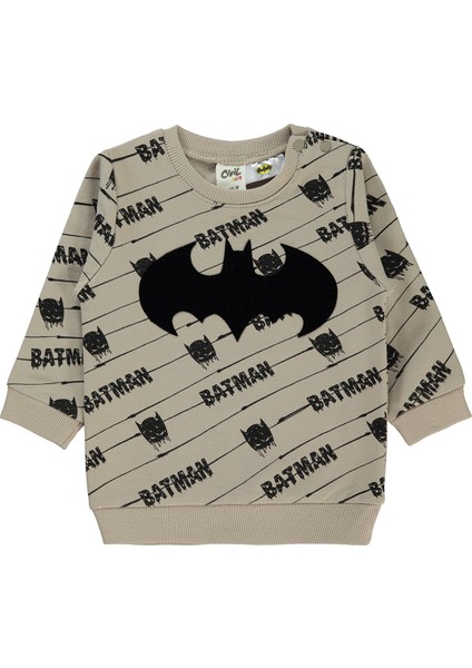 Batman Erkek Bebek Sweatshirt 6-18 Ay Açık Bej