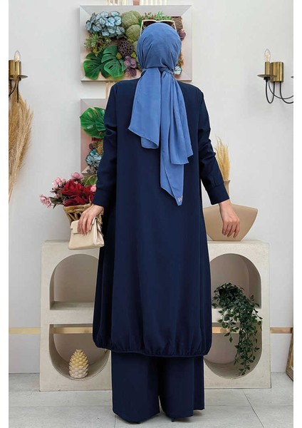 Kimono Bel Lastikli Pantolon Takım 8560 Lacivert modelleri