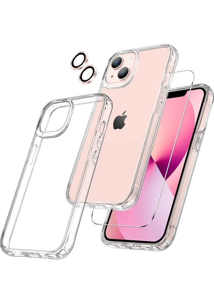 iPhone 13 Şeffaf Kılıf, Kamera Lens Koruyucu, Cam Ekran Koruyucu 3'in 1 Süper Set