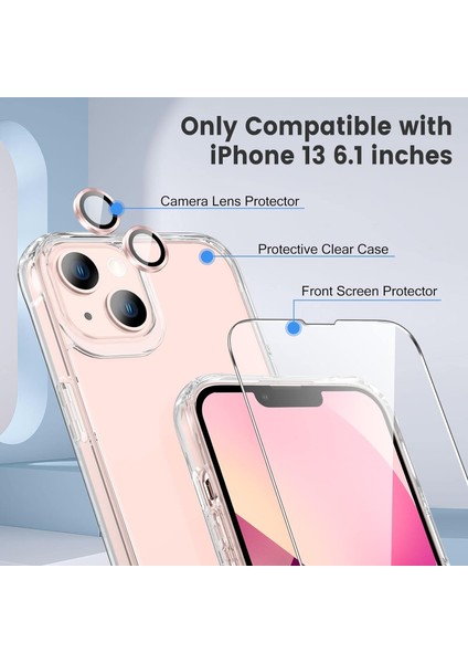 iPhone 13 Şeffaf Kılıf, Kamera Lens Koruyucu, Cam Ekran Koruyucu 3'in 1 Süper Set