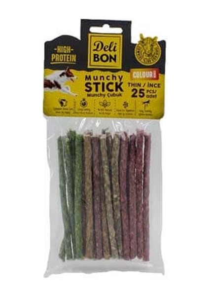 Munchy Karışık Renk Ince Deri Çubuk Köpek Ödülü 25 Adet