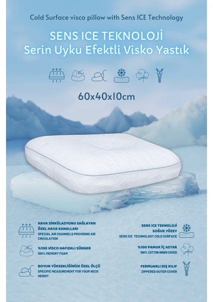 Sens Ice Teknoloji Serin Uyku Efektli Visco Yastık Medium 60X40X13 cm