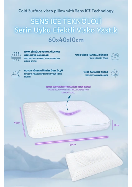 Sens Ice Teknoloji Serin Uyku Efektli Visco Yastık Small 60X40X10 cm