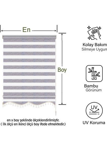 Soft Bamboo Gri Beyaz Kırçıllı Zebra Perde ( Etek Boncuklu )