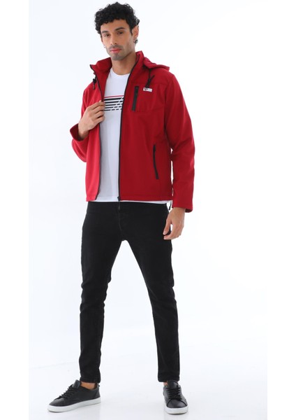 Erkek Soft Jel Kumaş Kapüşonlu Bordo Su Geçirmez Spor Fermuarlı Yağmurluk - 1501