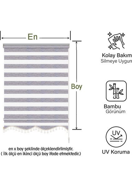 Soft Bamboo Gri Beyaz Kırçıllı Zebra Perde ( Etek Boncuklu ) modelleri