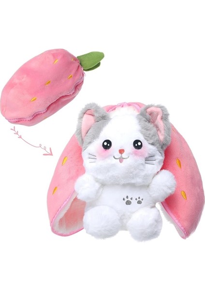 Kawaii Squishy Sevimli Ters Çevrilebilir Çilek Kedi Zip Peluş'a Dönüşür, ve Kız Arkadaşı Hediyesi Için Çilek Stuffie'de Komik Peluş Oyuncak (Yurt Dışından)