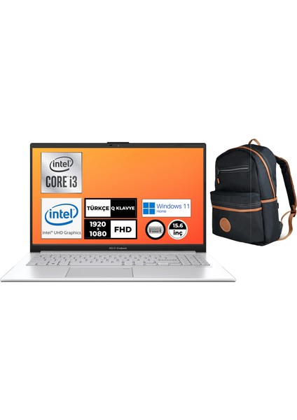 Vivobook Go 15 Intel Core I3-N305 8gb 1tb SSD Windows 11 Home 15.6" Fhd Taşınabilir Bilgisayar E1504GA-NJ257W 005 + Çanta