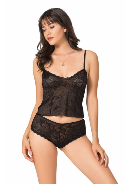 Primoda 9052 Ince Askılı Saten Babydoll Şortlu Takım